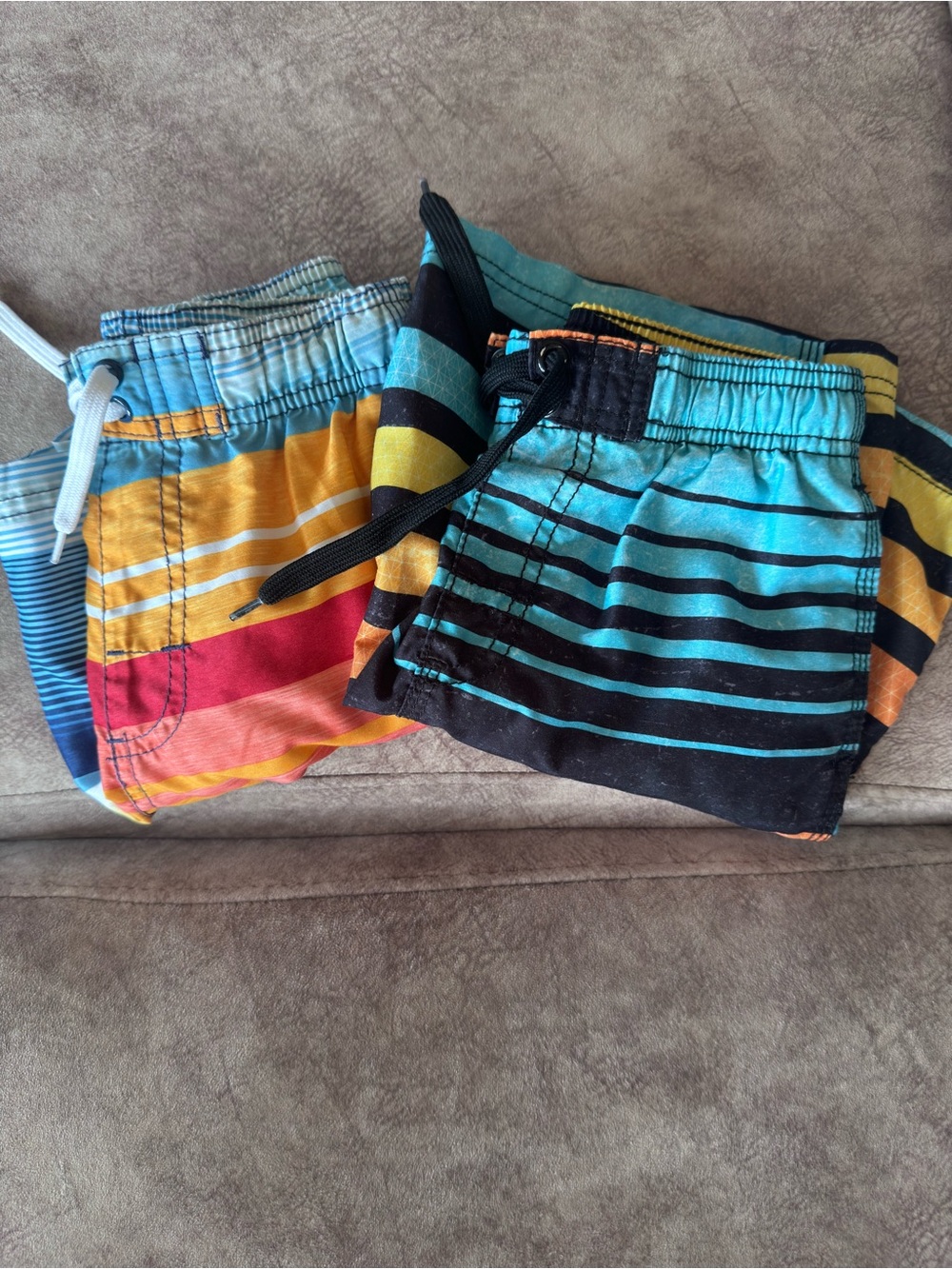 Kanu Surf Boys' Striped Swim Trunks in Teal, Black & Yellow